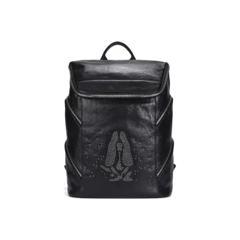 Hush Puppies Top Grain Cow Leather Backpack Large Size Men's Black