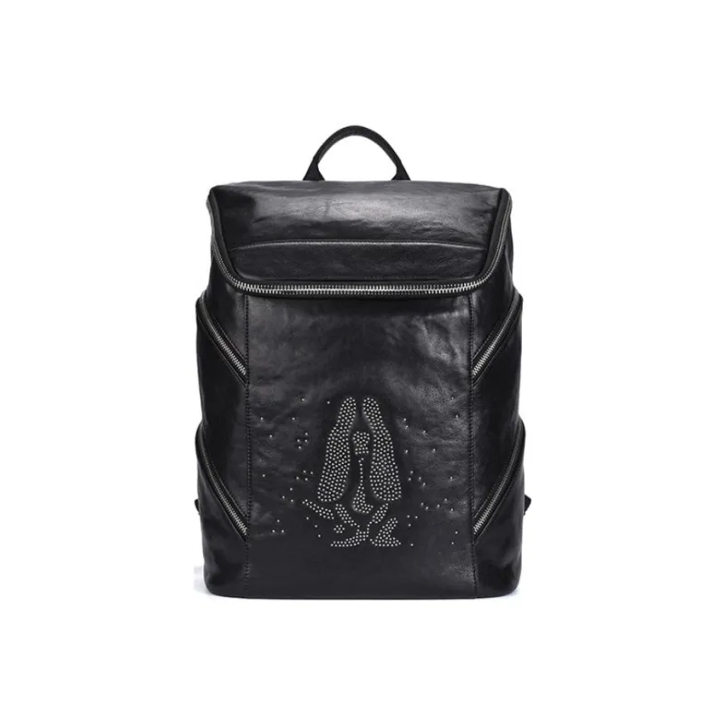 Hush Puppies Top Grain Cow Leather Backpack Large Size Men's Black-0