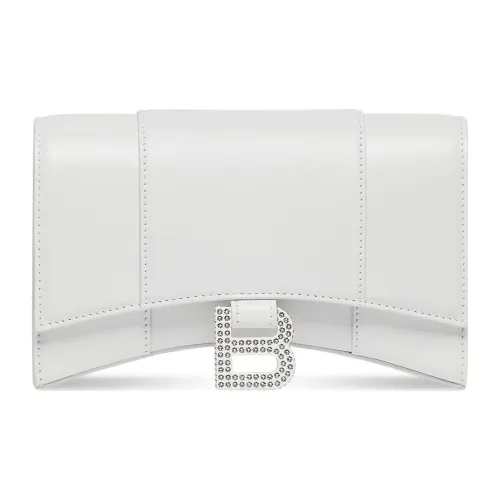 Balenciaga Hourglass Smooth Finish Cork Embossed Calfskin Shoulder Bag Crossbody Bag Wallets Women's White