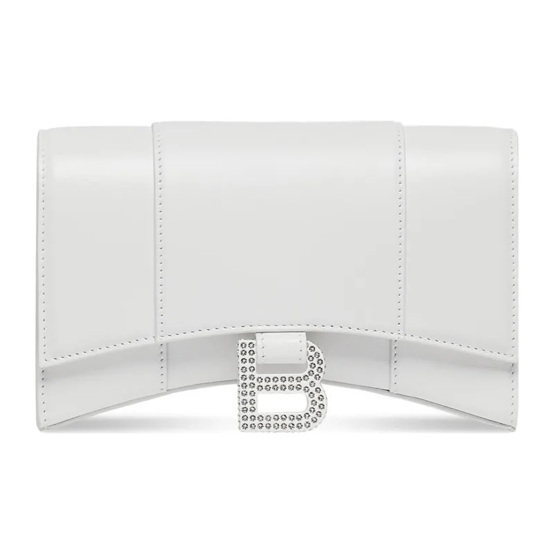 Balenciaga Hourglass Smooth Finish Cork Embossed Calfskin Shoulder Bag Crossbody Bag Wallets Women's White-0