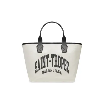Balenciaga Cotton Canvas With Calfskin Tote Bag Shopping Bag Canvas Bag Handbags Large Size Women's Ecru