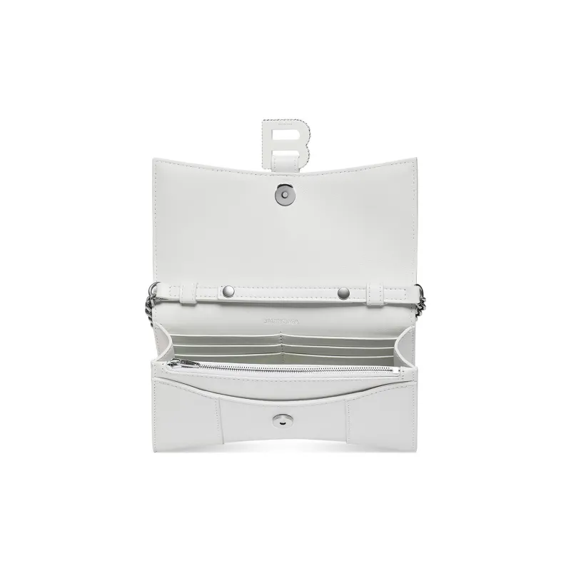 Balenciaga Hourglass Smooth Finish Cork Embossed Calfskin Shoulder Bag Crossbody Bag Wallets Women's White-5