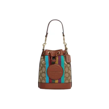 COACH Dempsey Fabric With Cow Leather Bucket Bags Handbags Shoulder Bag Crossbody Bag Mini Women's Khaki