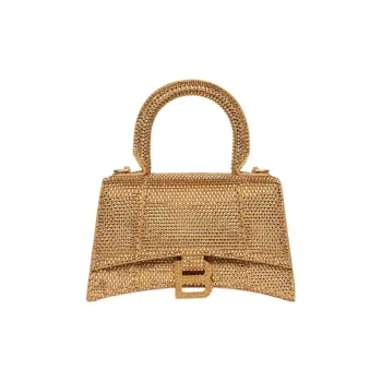 Balenciaga Hourglass Xs Handbag With Rhinestones Gold