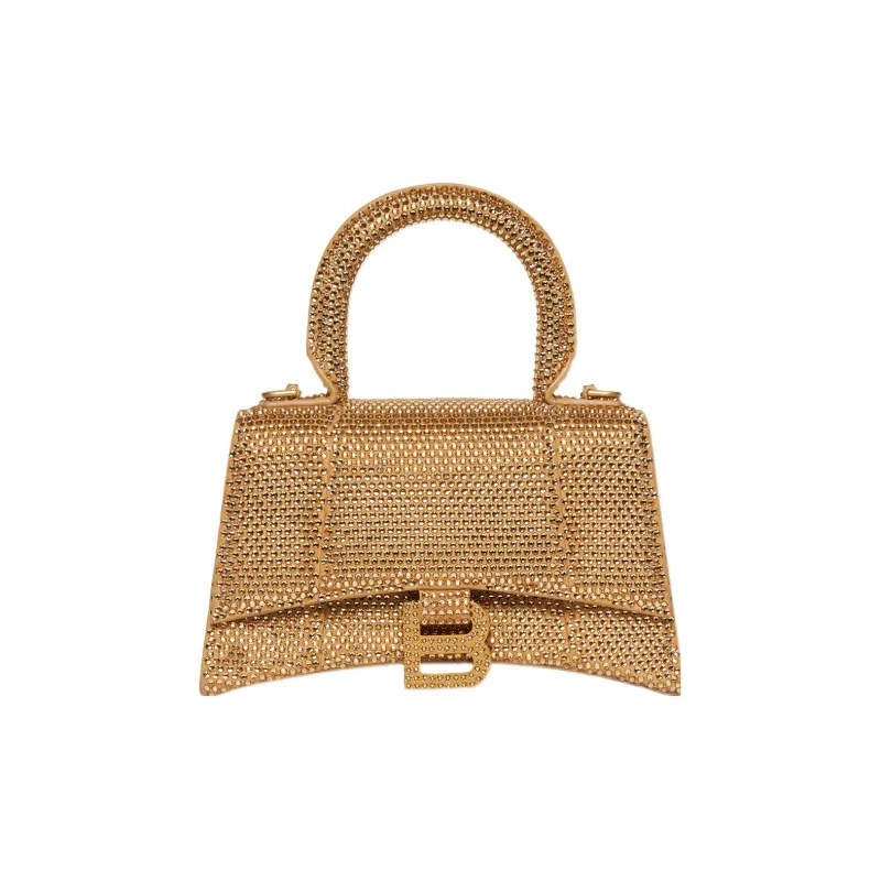 Balenciaga Hourglass Xs Handbag With Rhinestones Gold-0