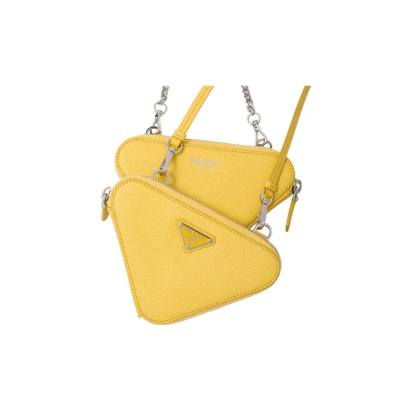 PRADA Saffiano Leather One Shoulder Crossbody Clutches Mini Women's Sunshine Yellow-4