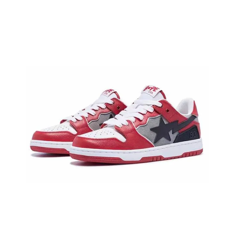 A BATHING APE SK8 STA Stylish Skateboarding Shoes Women's White Gray Red-2