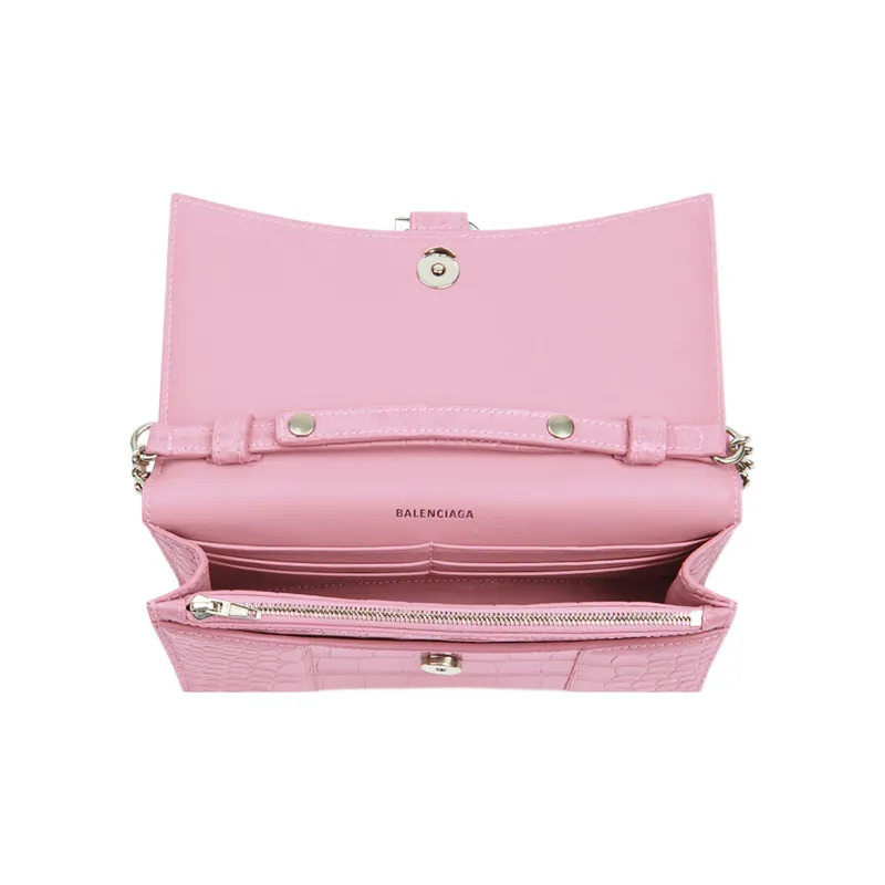 Balenciaga Hourglass Cow Leather Shoulder Bag Crossbody Bag Chain Wallet Women's Pink-4