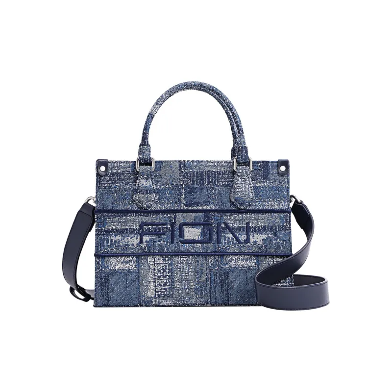 FION Fabric Tote Bag, Shopping Bag, Shoulder Bag, Handbag Medium Size Women's Blue-0