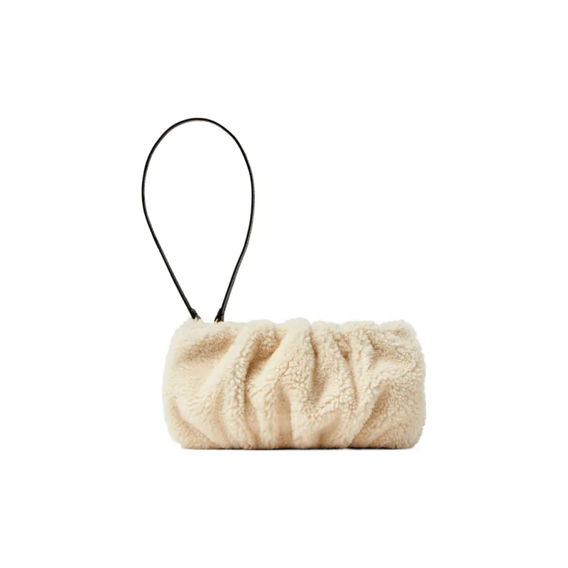 Staud Shearling And Bonded Leather Trim Handheld Shoulder Bag Women's White-1