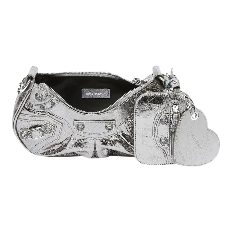 Balenciaga Le Cagole Shoulder Bag Xs With Chain Metallized Silver-5