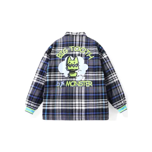 BIRDTALK Puffer Jackets Unisex Blue Plaid