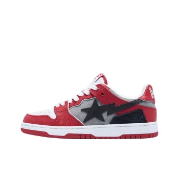 A BATHING APE SK8 STA Stylish Skateboarding Shoes Women's White Gray Red