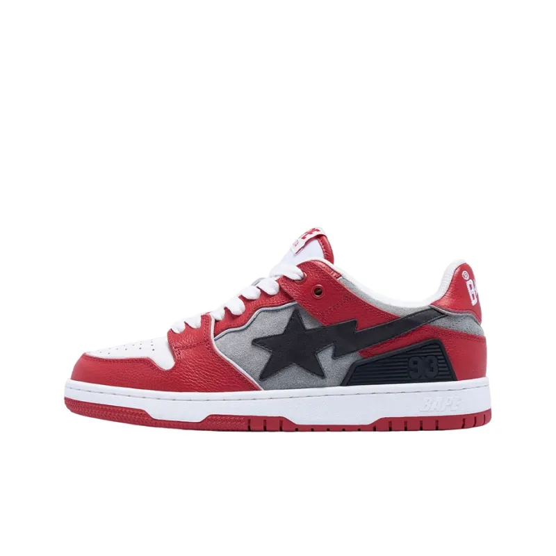 A BATHING APE SK8 STA Stylish Skateboarding Shoes Women's White Gray Red-0