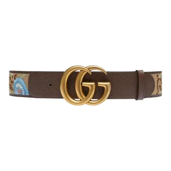 GUCCI Floral Embroidery Double G Smooth Buckle Women's Width 5cm
