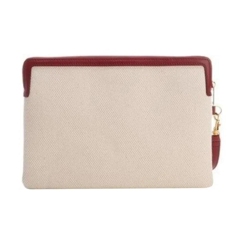 CELINE Fabric With Cow Leather Clutch Small Size Women's Red-2