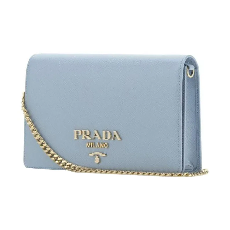 PRADA Leather Clutches Crossbody Bag Shoulder Bag Women's Light Blue-1