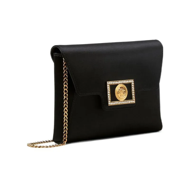 VERSACE La Medusa Viscose Envelope Bag One Shoulder Crossbody Clutches Women's Black-1