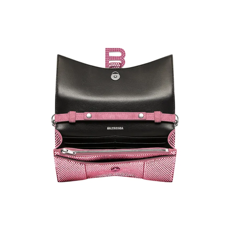 Balenciaga Hourglass Hangbag With Rhinestones Black-4
