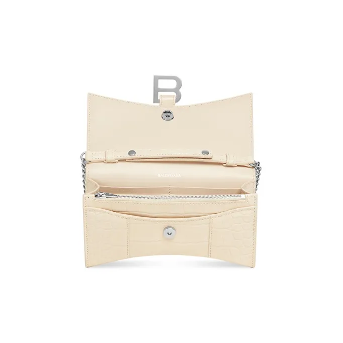 Balenciaga Hourglass Shiny Crocodile Embossed Calfskin Wallet Women's Light Beige-5