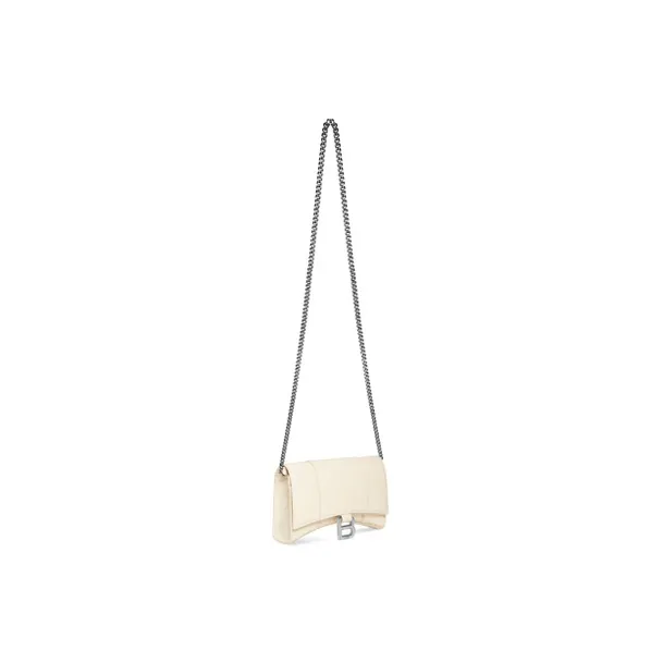 Balenciaga Hourglass Shiny Crocodile Embossed Calfskin Wallet Women's Light Beige-3