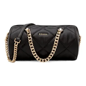 HONGU Cow Leather Boston Bag Handbags Regular Women's Pitch Black/Ecru
