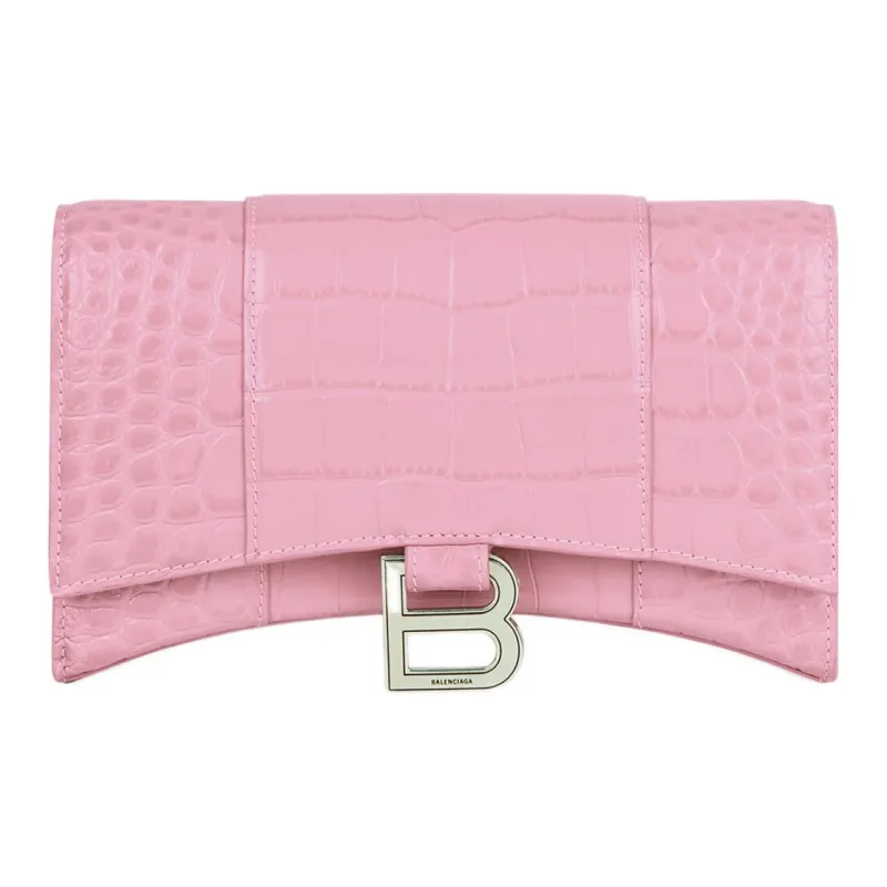 Balenciaga Hourglass Cow Leather Shoulder Bag Crossbody Bag Chain Wallet Women's Pink-0
