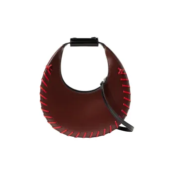 Staud Cow Leather With Sheepskin Trim Crescent Bag Shoulder Handbag Mini Women's Dark Brown