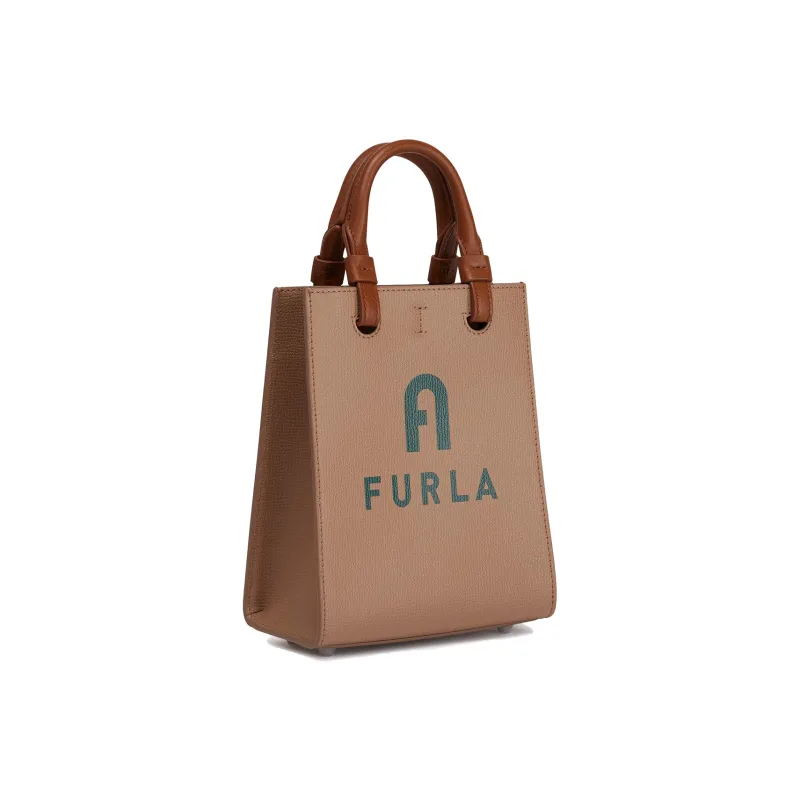 Furla Leather Tote Bag Shopping Bag Handbag Shoulder Bag Crossbody Bag Mini Women's Gray With Turquoise Accents-1