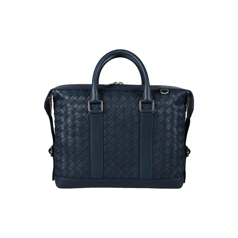 Bottega Veneta Cow Leather Portable One Shoulder Crossbody Briefcases Men's Blue-0