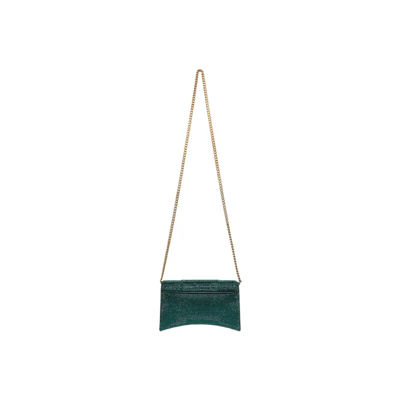 Balenciaga Hourglass Hangbag With Rhinestones Green-3