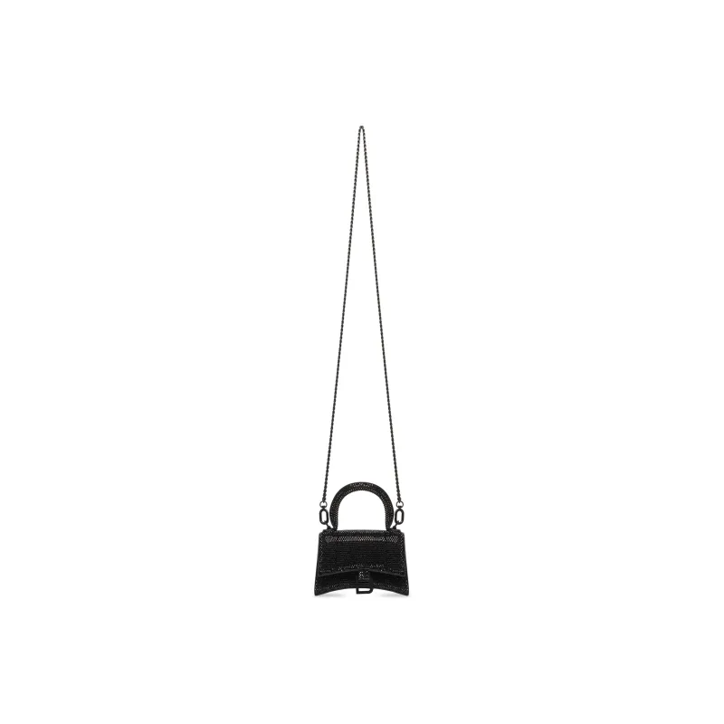 Balenciaga Hourglass Suede Calfskin With Rhinestone Shoulder Bag, Crossbody Bag, Handbag Mini Women's Black-5