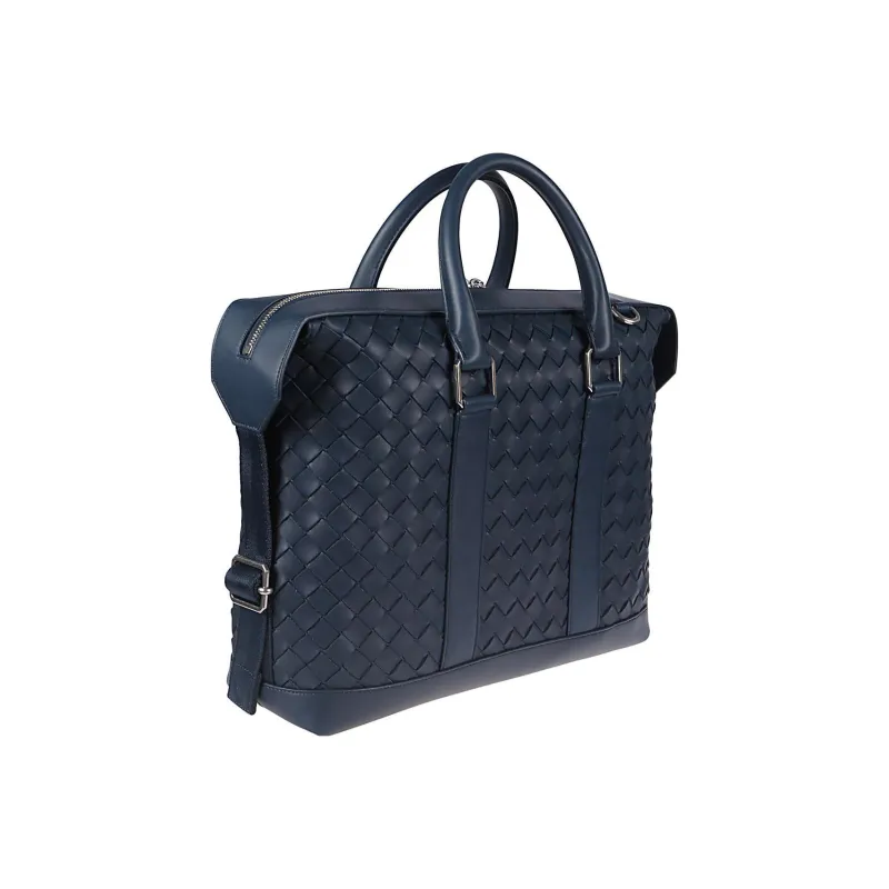 Bottega Veneta Cow Leather Portable One Shoulder Crossbody Briefcases Men's Blue-1
