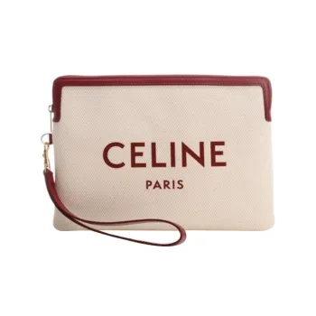 CELINE Fabric With Cow Leather Clutch Small Size Women's Red