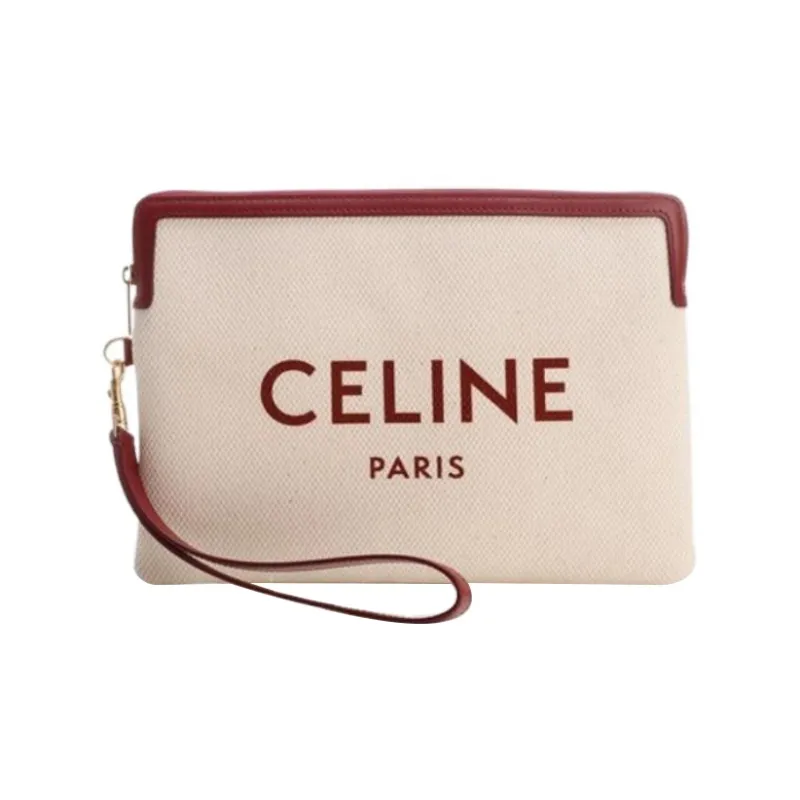 CELINE Fabric With Cow Leather Clutch Small Size Women's Red-0
