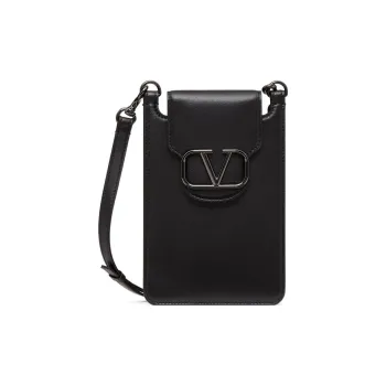 Valentino Locò Calfskin Cell Phone Pouch Men's Black