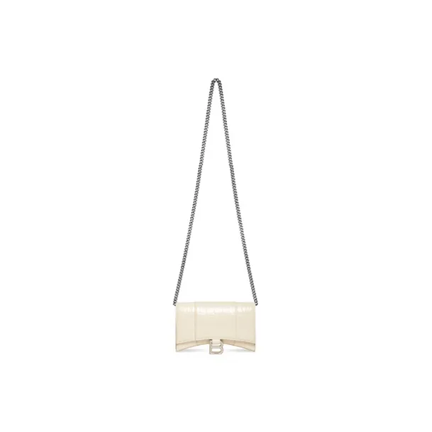 Balenciaga Hourglass Shiny Crocodile Embossed Calfskin Wallet Women's Light Beige-1