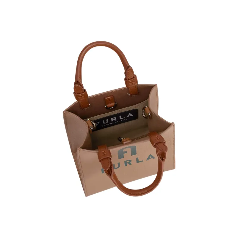 Furla Leather Tote Bag Shopping Bag Handbag Shoulder Bag Crossbody Bag Mini Women's Gray With Turquoise Accents-3