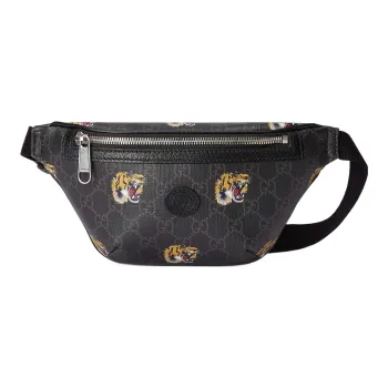 GUCCI Canvas With Leather Trim Sling Bag Fanny Pack Men's Black