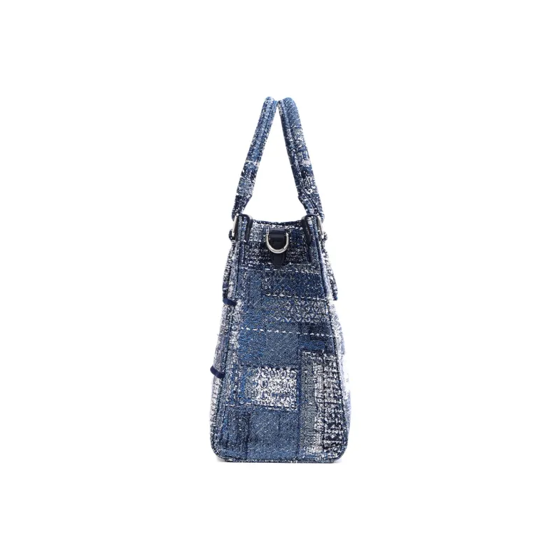 FION Fabric Tote Bag, Shopping Bag, Shoulder Bag, Handbag Medium Size Women's Blue-2