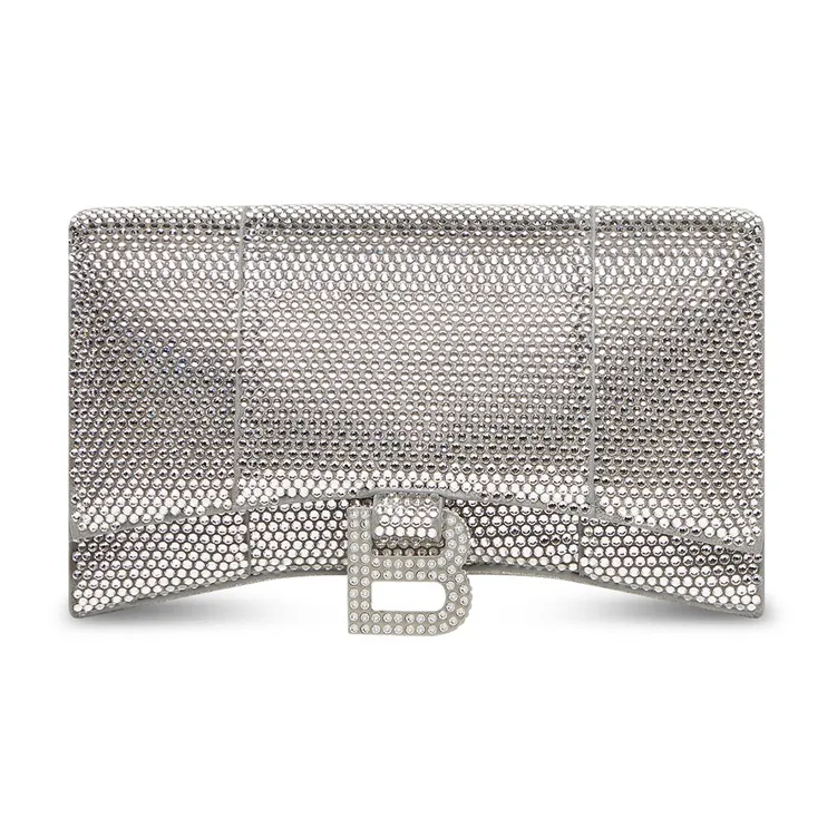 Balenciaga Hourglass Wallet With Chain Xs Rhinestone Grey-0