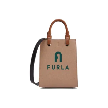 Furla Leather Tote Bag Shopping Bag Handbag Shoulder Bag Crossbody Bag Mini Women's Gray With Turquoise Accents