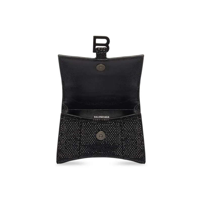 Balenciaga Hourglass Suede Calfskin With Rhinestone Shoulder Bag, Crossbody Bag, Handbag Mini Women's Black-4