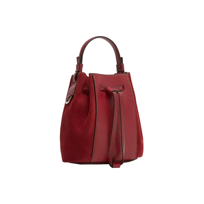 Furla Miastella Calfskin With Suede Bucket Bag, Handbag, Shoulder Bag, Crossbody Bag Mini Women's Cherry Red-1