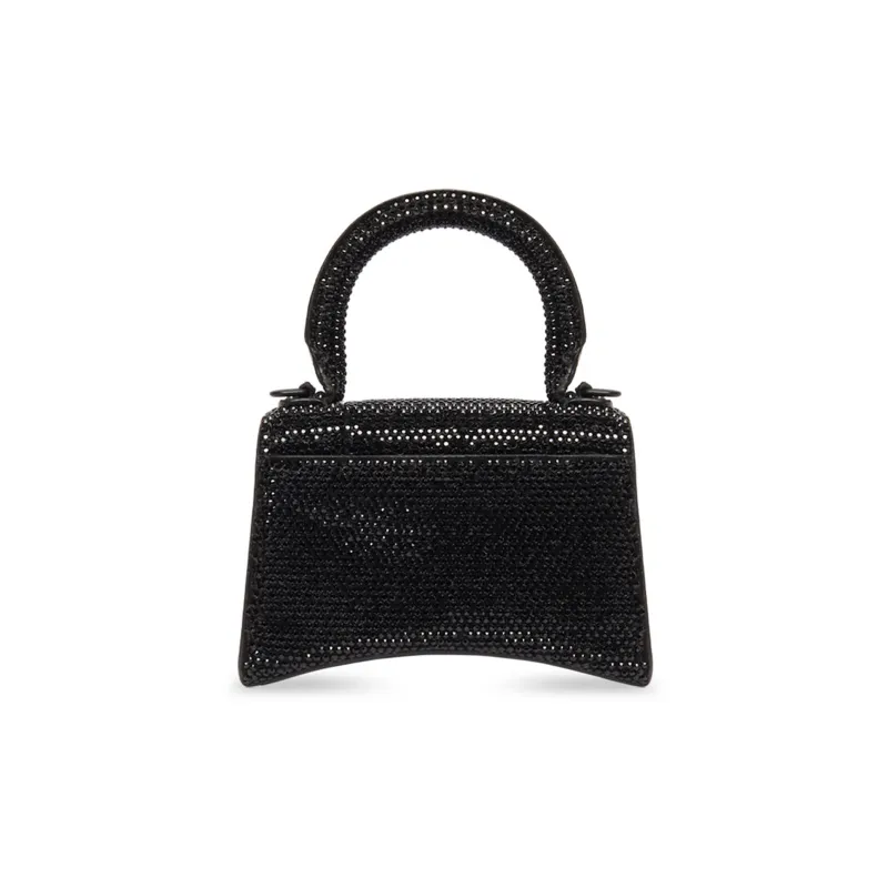 Balenciaga Hourglass Suede Calfskin With Rhinestone Shoulder Bag, Crossbody Bag, Handbag Mini Women's Black-1