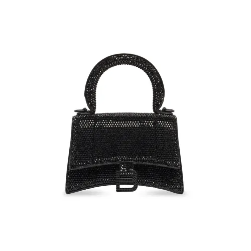 Balenciaga Hourglass Suede Calfskin With Rhinestone Shoulder Bag, Crossbody Bag, Handbag Mini Women's Black
