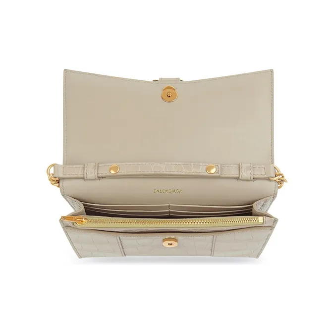 Balenciaga Hourglass Shiny Crocodile Embossed Calfskin Wallet Women's Gray-4