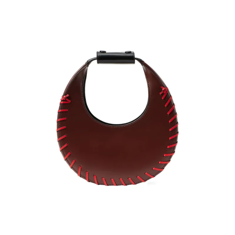Staud Cow Leather With Sheepskin Trim Crescent Bag Shoulder Handbag Mini Women's Dark Brown-1