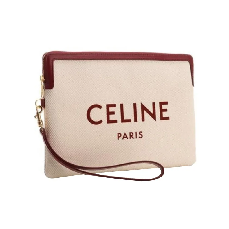 CELINE Fabric With Cow Leather Clutch Small Size Women's Red-1