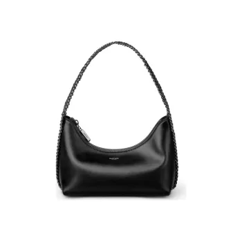 INJOYLIFE Cow Leather Biker Shoulder Bag Crescent Moon Crossbody Bag Women's Black